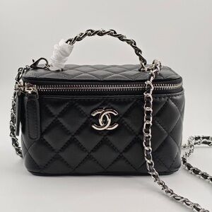 Chanel Black Quilted Mini Bag with Silver Chain